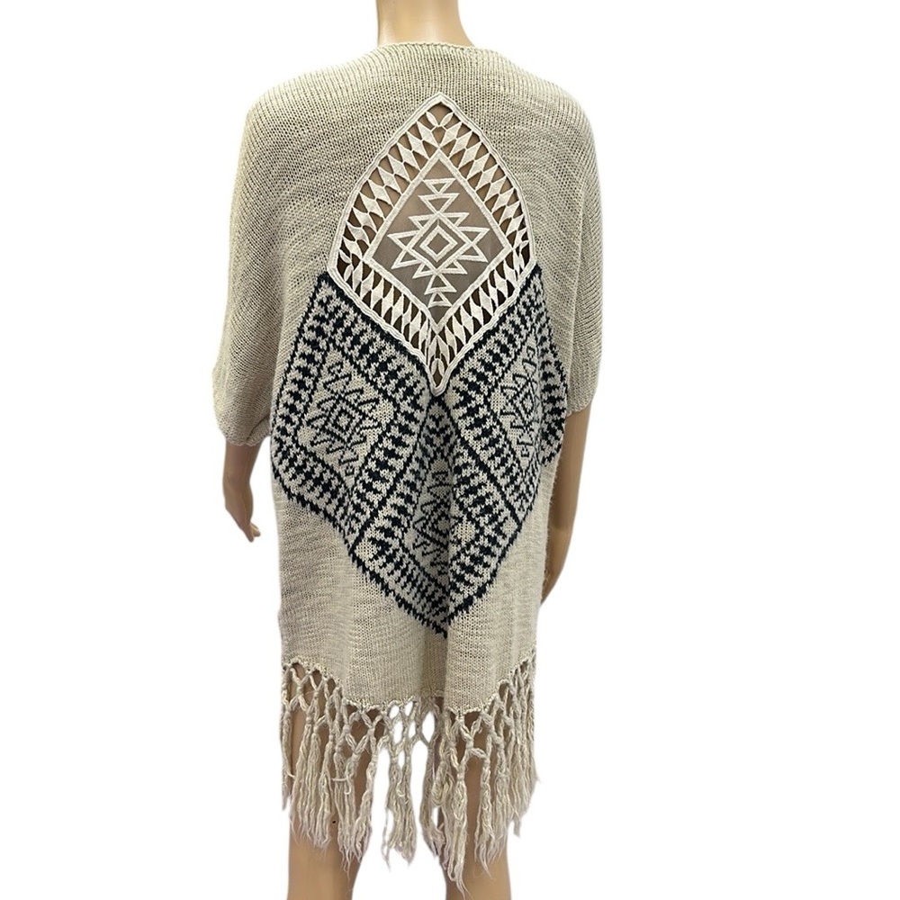Maurices Fringed Open Front Crochet Back Short Sleeve Knit Cardigan Women L XL